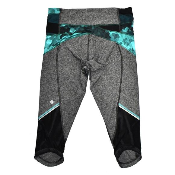 A6 Auth LULULEMON Kris Cross Crop Aqua Exposed Zipper pockets Capri Pants Size 6 - Picture 3 of 5